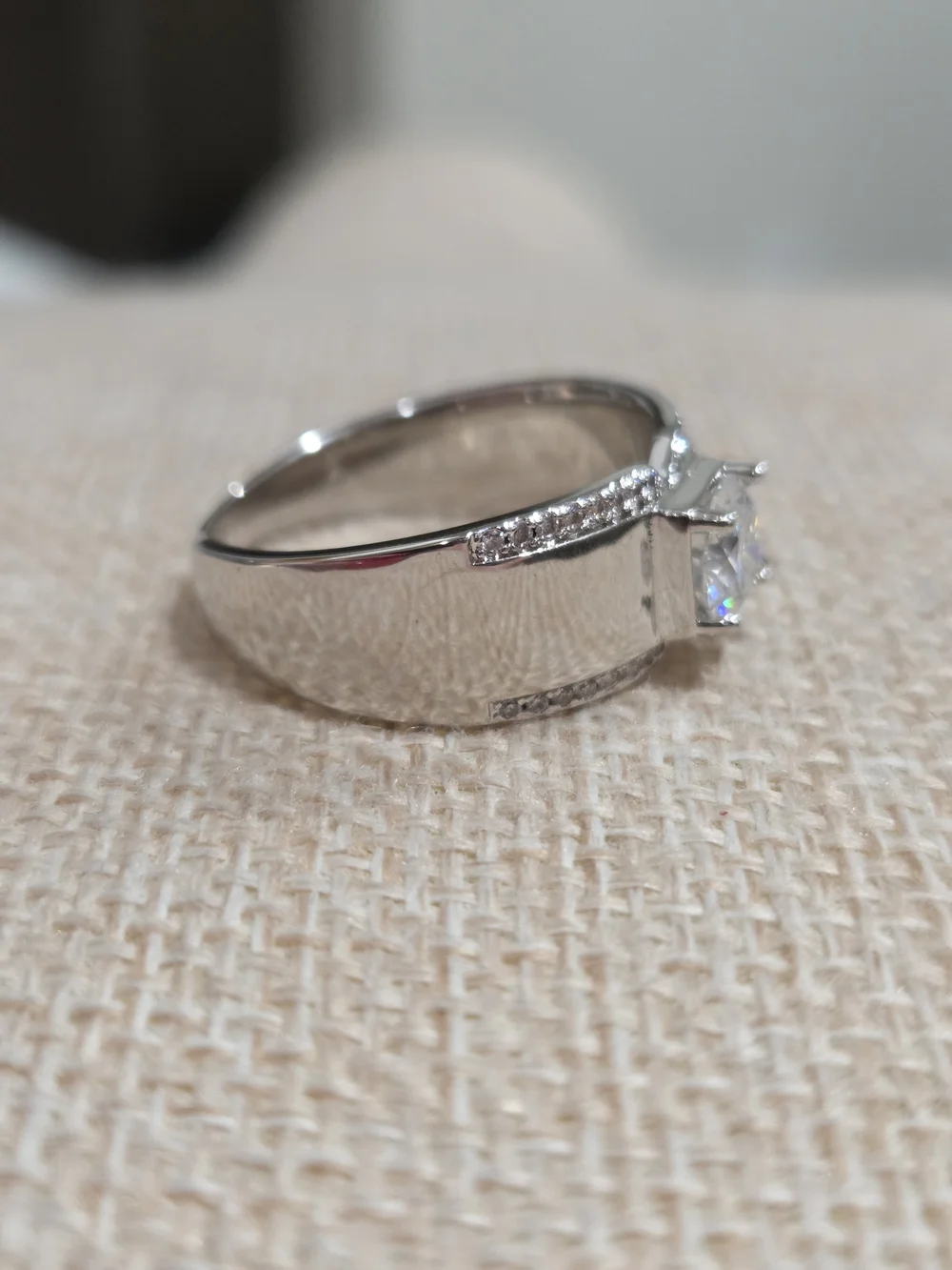 Moissanite Solitaire Wide Band Ring with Accent Stones